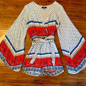 Missguided long sleeve romper with tie